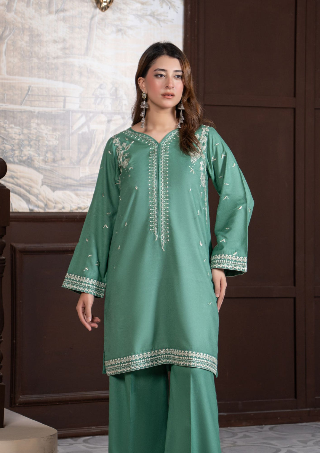 2Pc Multi Embroidered Alpine Marina Sea Green SAY-W26-0030