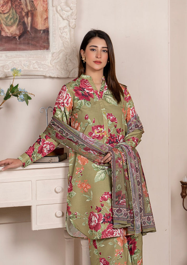 3Pc Printed Arabic Silk Lawn with Chiffon Dupatta Gulmeena-G26-0005