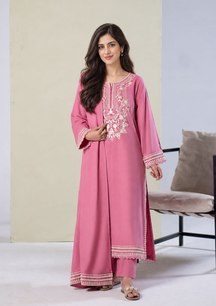 3Pc Embroidered Alpine Karandi Pink SAY-W26-0021