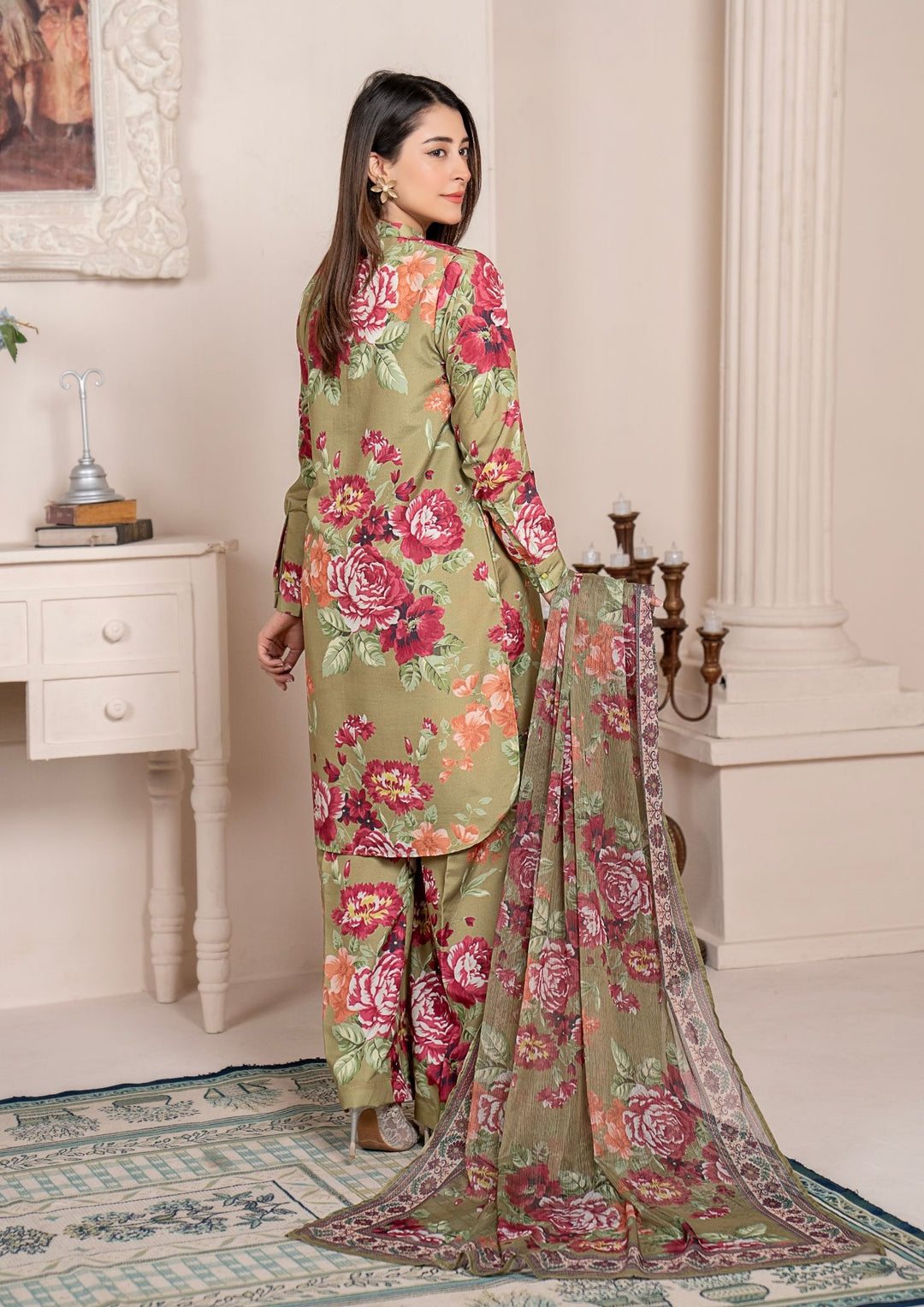 3Pc Printed Arabic Silk Lawn with Chiffon Dupatta Gulmeena-G26-0005