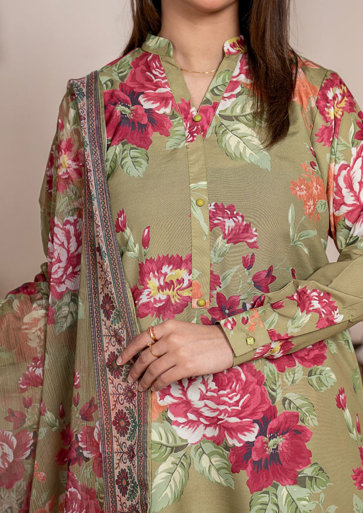 3Pc Printed Arabic Silk Lawn with Chiffon Dupatta Gulmeena-G26-0005