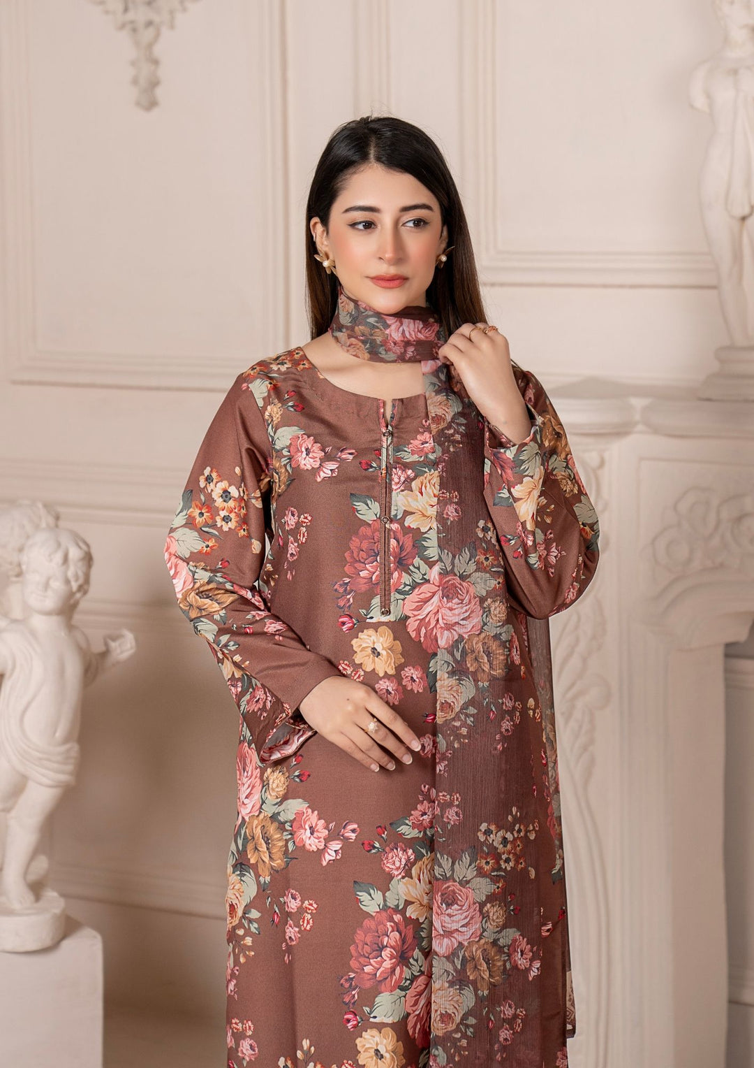 3Pc Printed Arabic Silk Lawn with Chiffon Dupatta Gulmeena-G26-0006