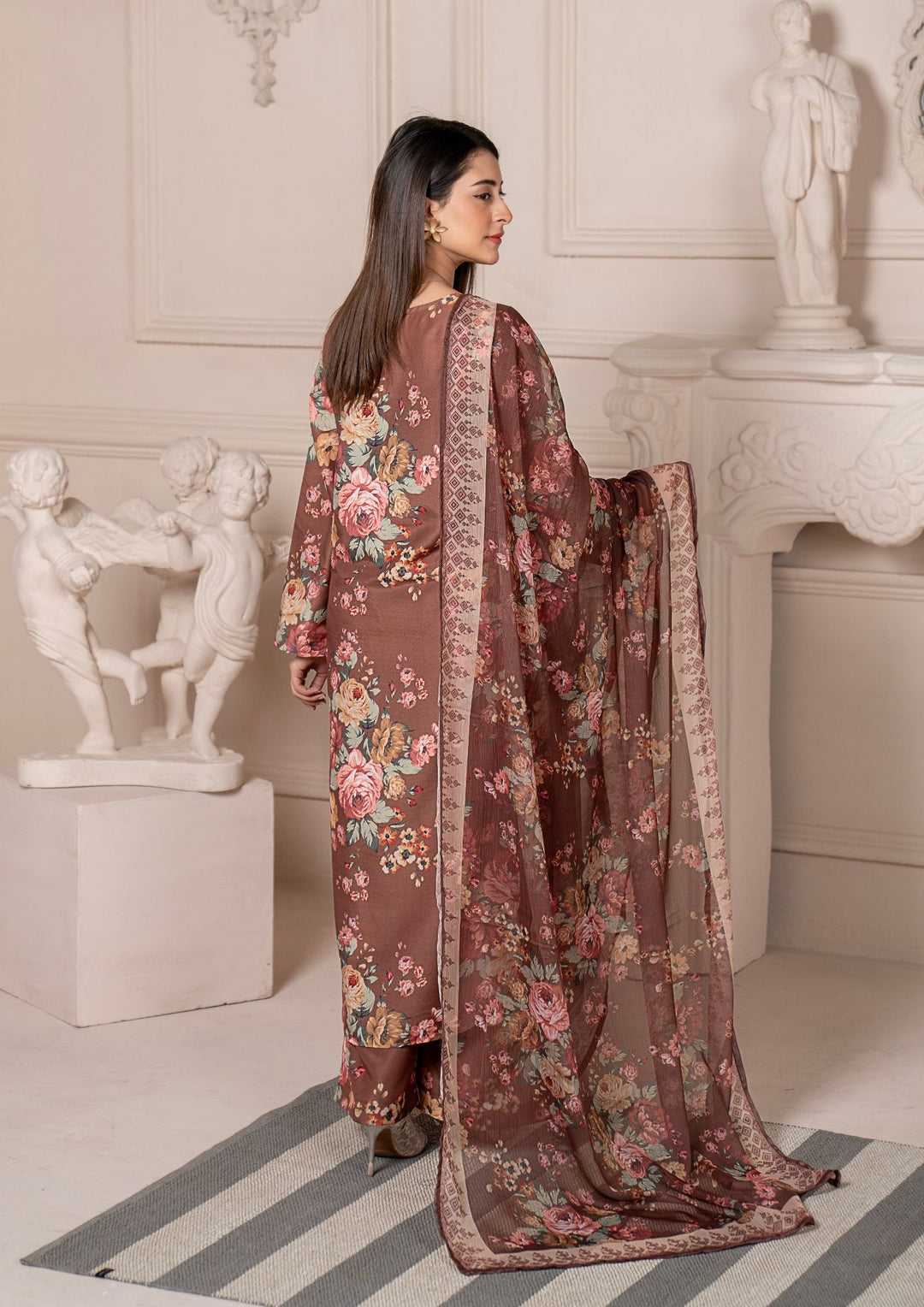 3Pc Printed Arabic Silk Lawn with Chiffon Dupatta Gulmeena-G26-0006