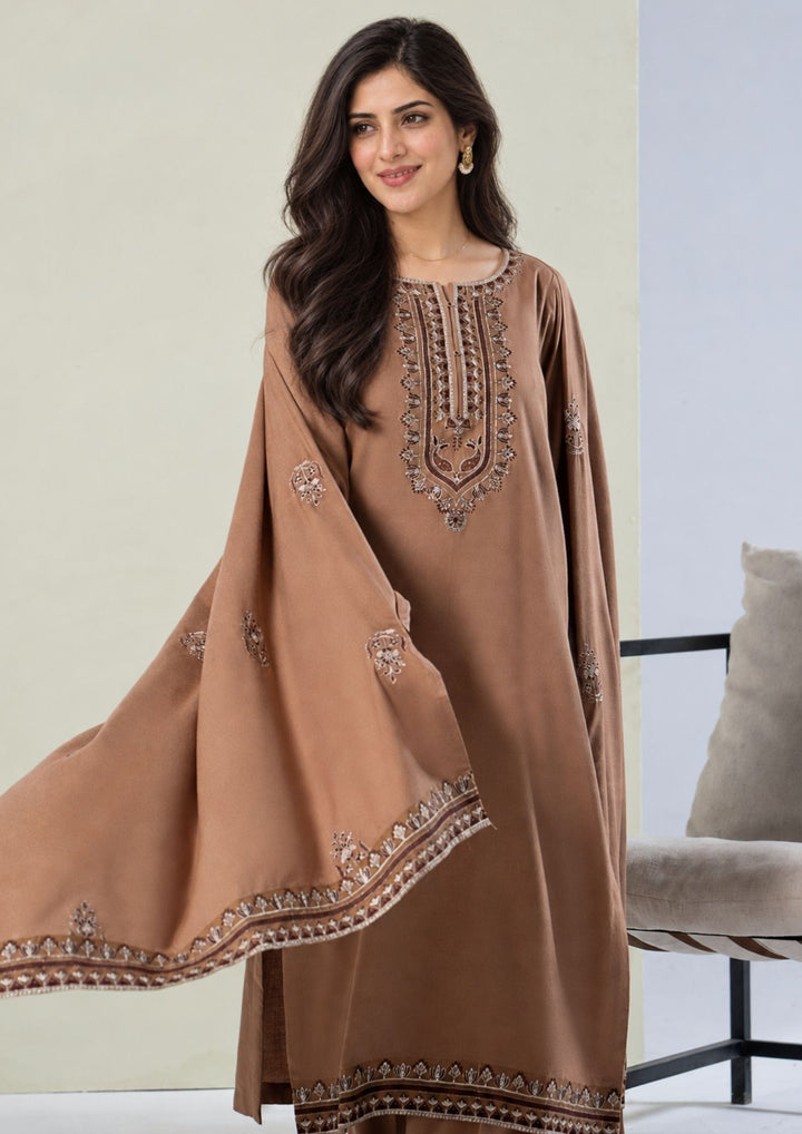 3Pc Embroidered Alpine Karandi Chikoo SAY-W26-0022