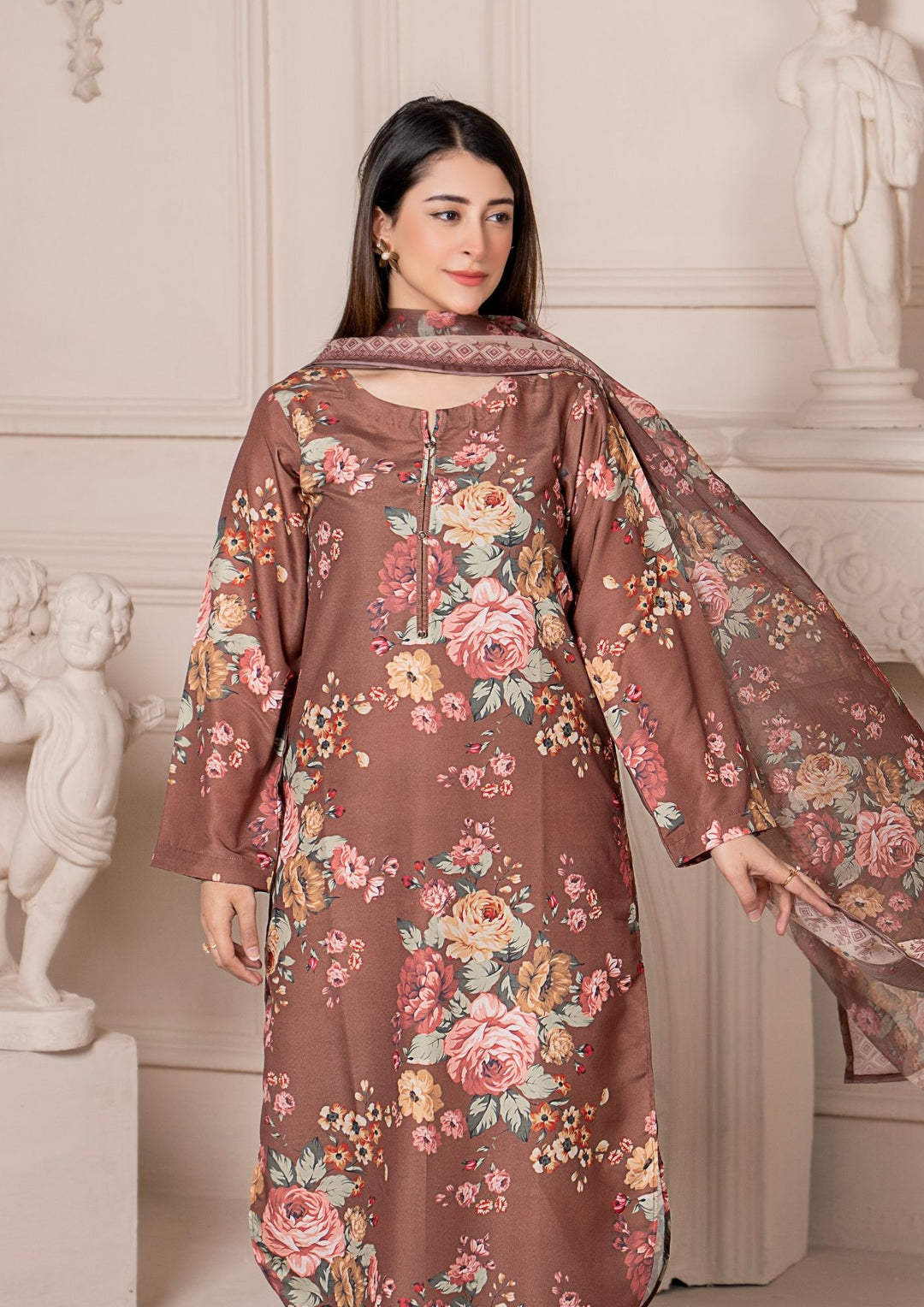 3Pc Printed Arabic Silk Lawn with Chiffon Dupatta Gulmeena-G26-0006