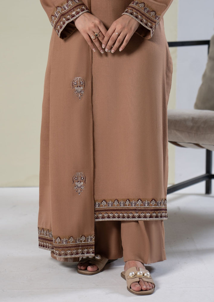 3Pc Embroidered Alpine Karandi Chikoo SAY-W26-0022
