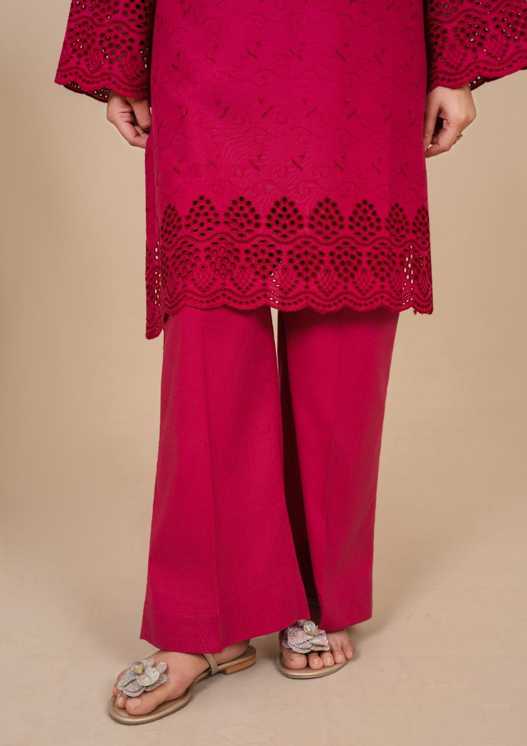 2pc Schiffli Embroidered Cambric Carrot Set | BASANT-B25-0007