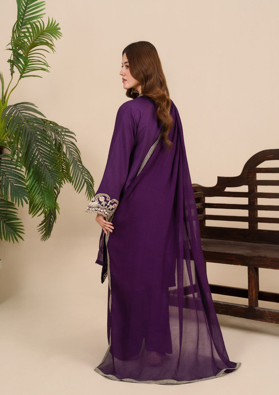 3-Piece Silk Viscose Suit with Chiffon Dupatta & Farshi Shalwar | BASANT-B25-0002