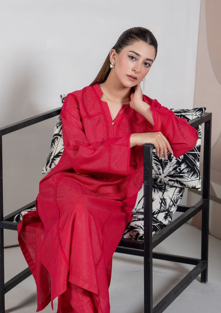 2Pc Golden Stripe Maisuri Lawn Bright Maroon ROZ-R26-0012