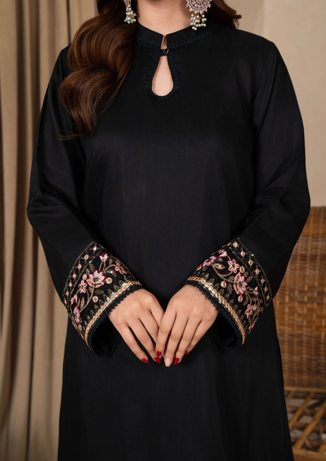 3Pc Embroidered Silk Viscose with Farshi Shalwar Black JASHAN-J26-0001