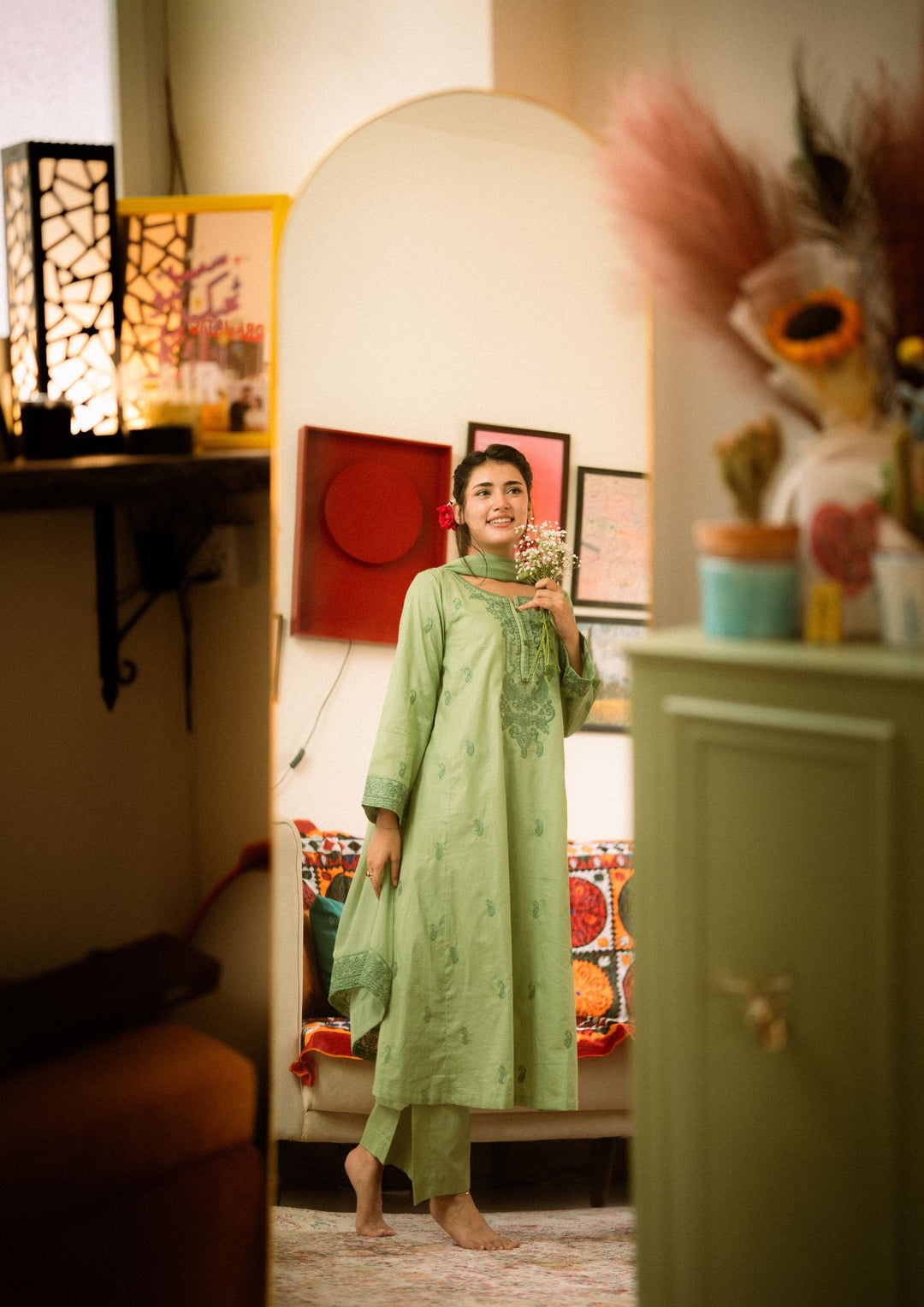 3Pc Pistachio Embroidered Lawn with Chiffon Dupatta RIW-R26-0002