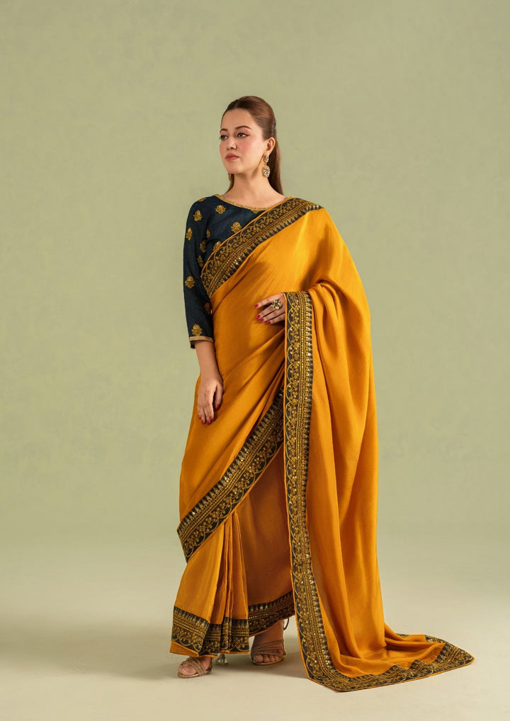 3Pc Super Silk Saree Mustard Gold | LUXE-L25-0007