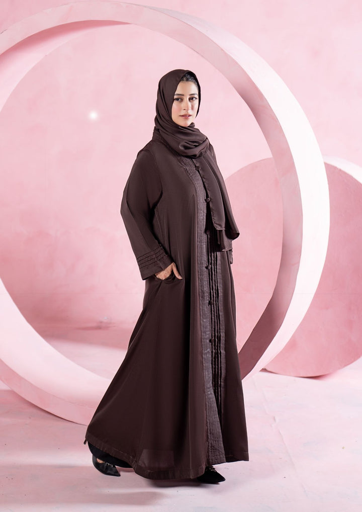 Mocha Pleated Button Abaya ABL-A26-0002