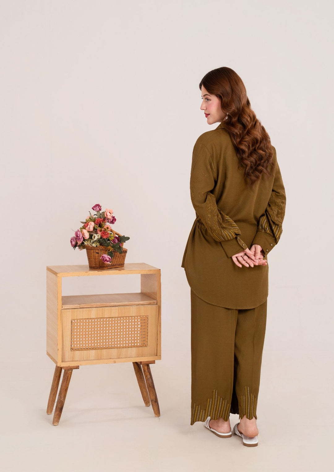 2Pc Embroidered Silk Karandi Olive Moss JUPITER-F25-0026