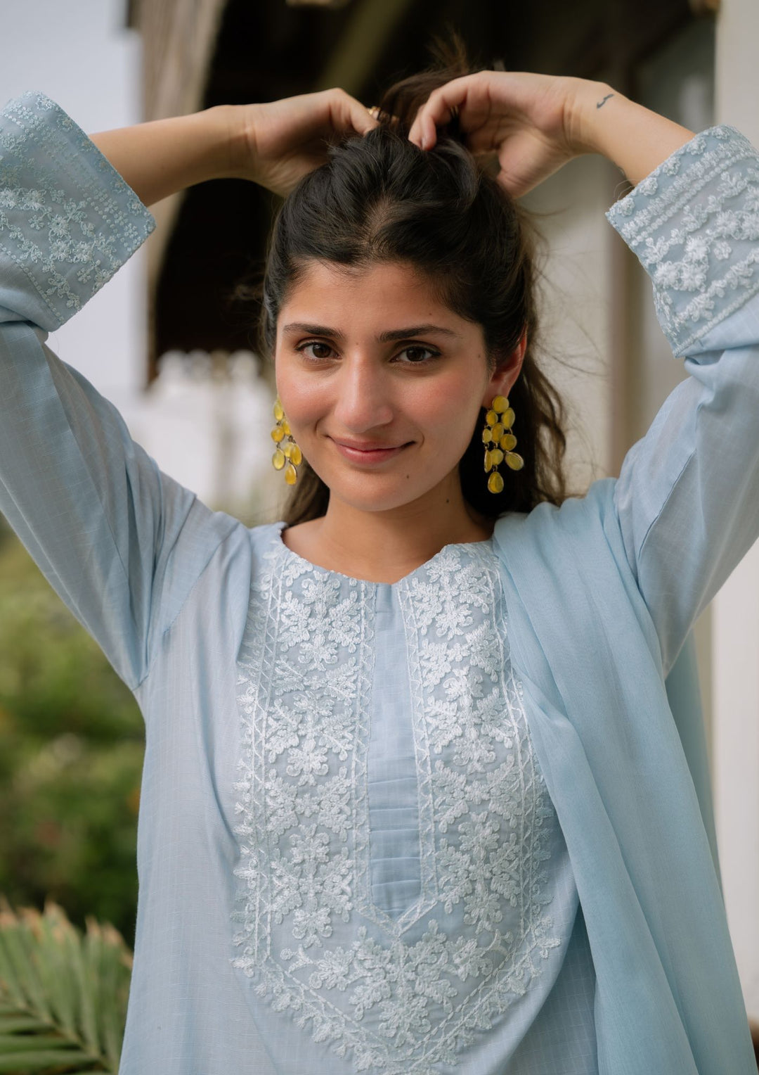3Pc Ice Blue Embroidered Lawn with Chiffon Dupatta RIW-R26-0006