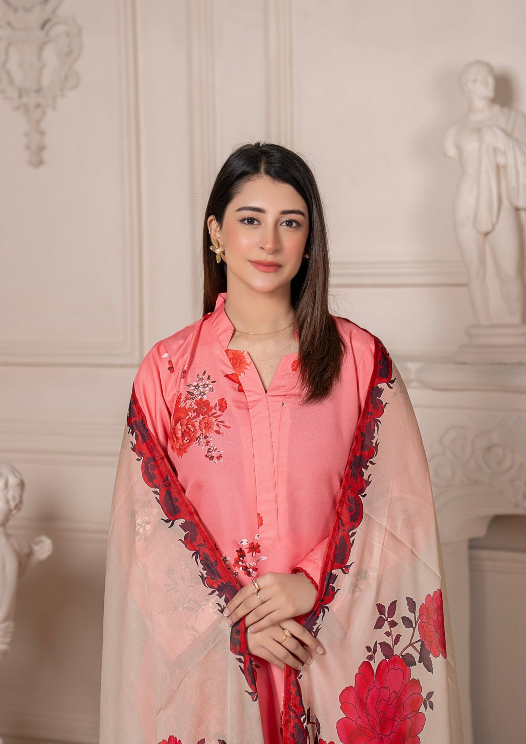 3Pc Printed Arabic Silk Lawn with Chiffon Dupatta Gulmeena-G26-0007