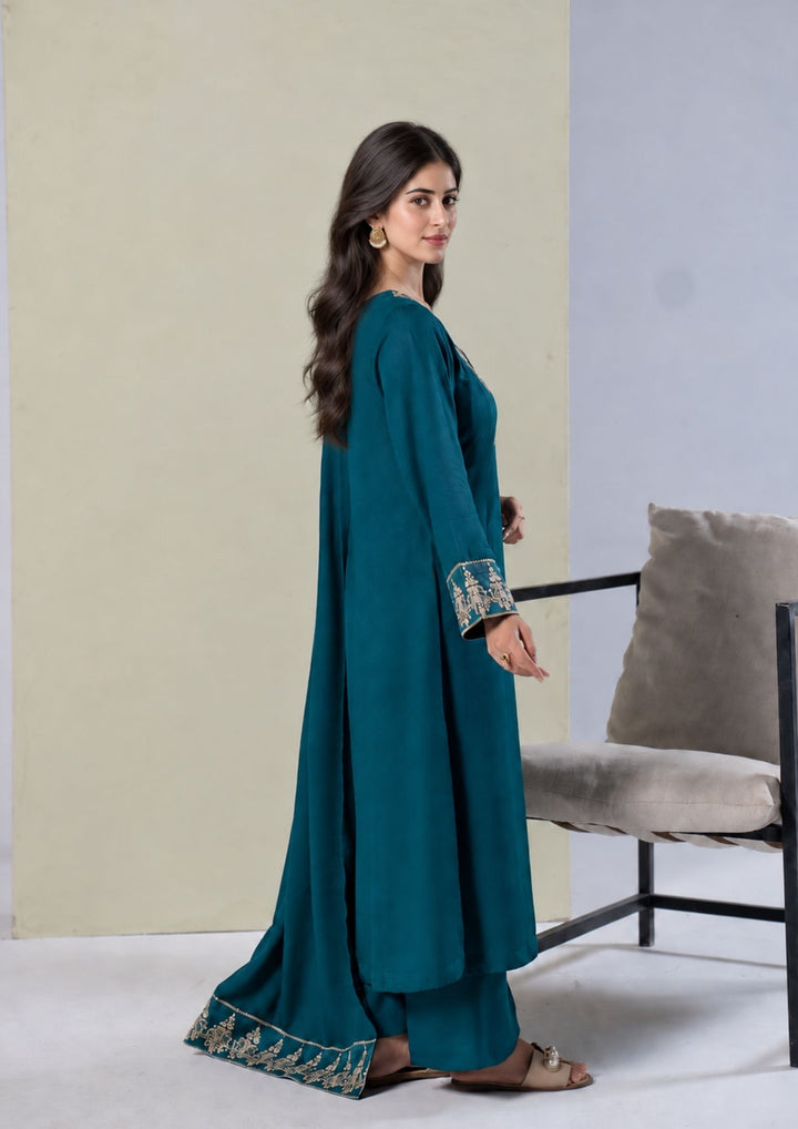 3Pc Embroidered Alpine Karandi Sea Green SAY-W26-0023