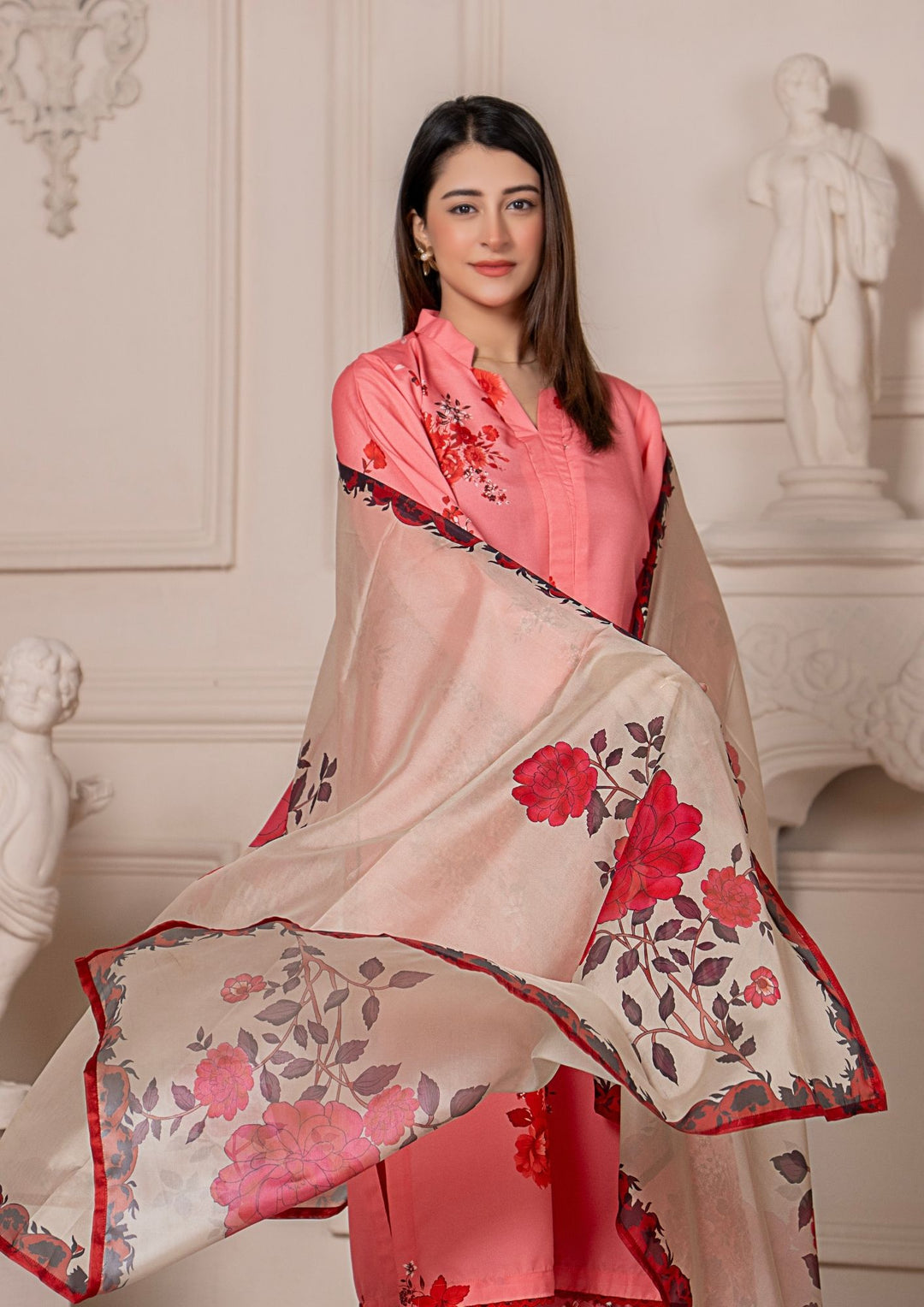 3Pc Printed Arabic Silk Lawn with Chiffon Dupatta Gulmeena-G26-0007