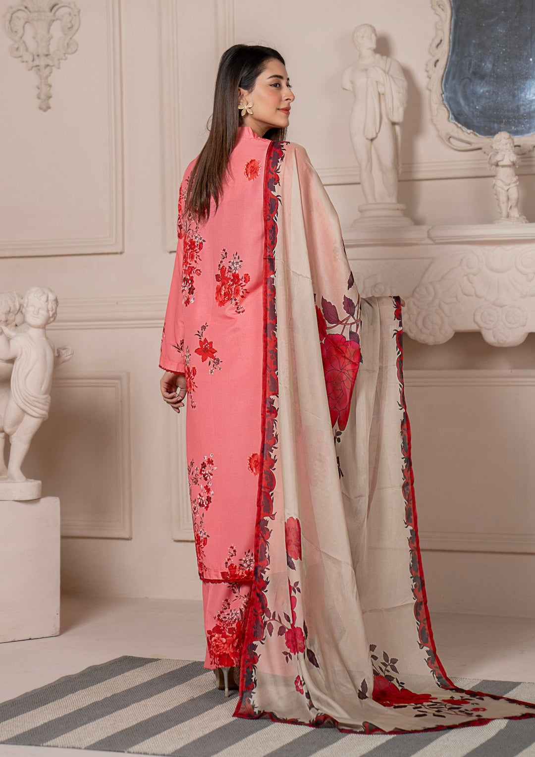 3Pc Printed Arabic Silk Lawn with Chiffon Dupatta Gulmeena-G26-0007