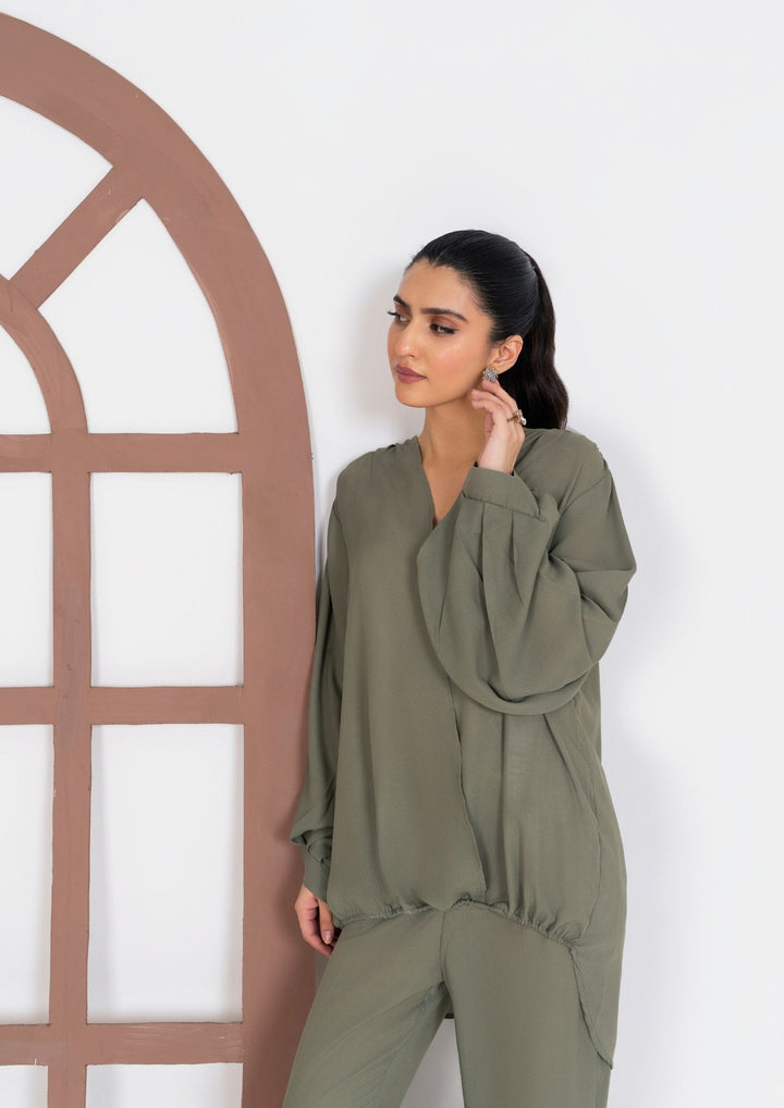 2PC Olive Georgette Co-ord Set JUPITER-F25-0007