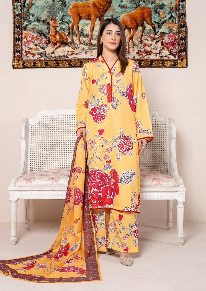 3Pc Printed Arabic Silk Lawn with Chiffon Dupatta Gulmeena-G26-0008