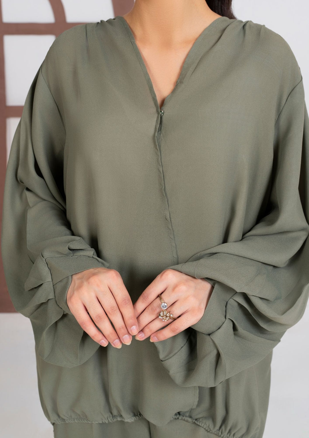 2PC Olive Georgette Co-ord Set JUPITER-F25-0007