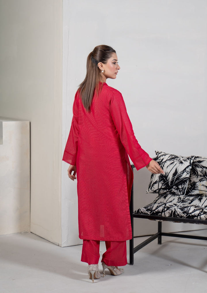 2Pc Golden Stripe Maisuri Lawn Bright Maroon ROZ-R26-0012