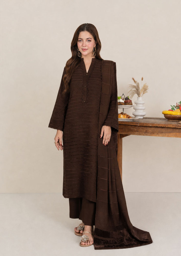 3pc Alpine Velvet Shirt with Velvet Border Shawl and Plain Trouser Chocolate Brown AML-W26-0003
