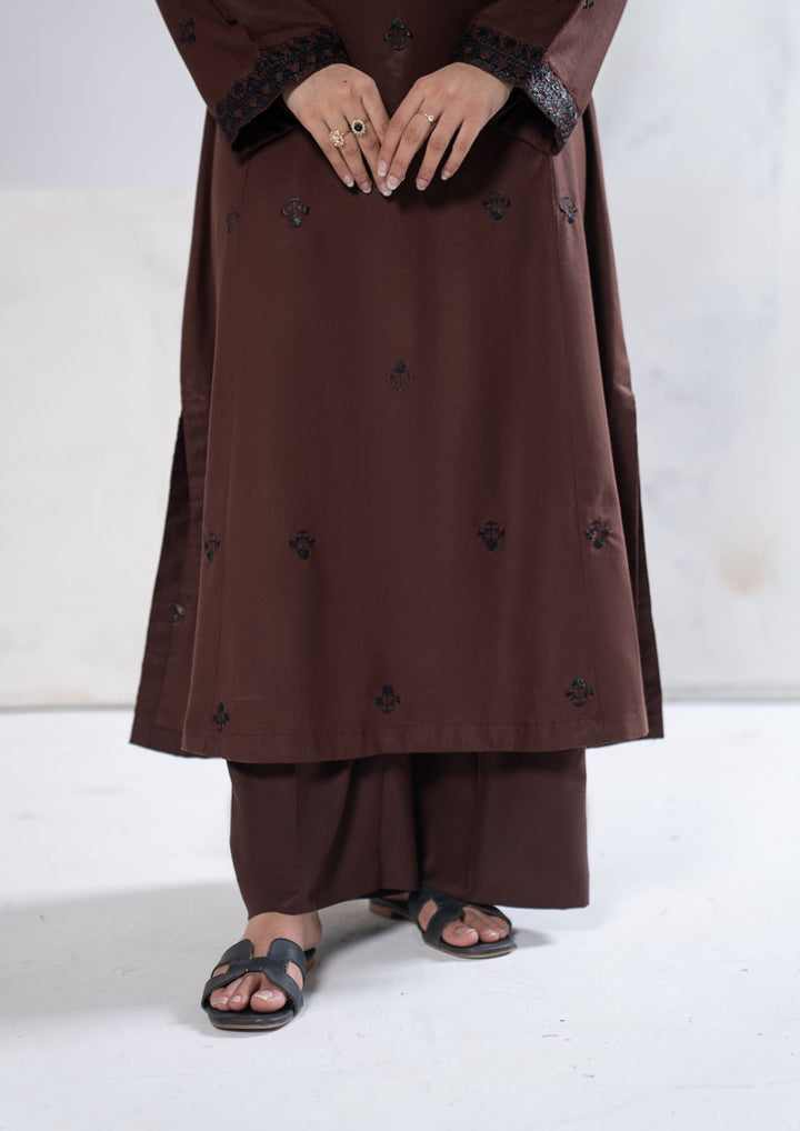 3Pc Embroidered Alpine Karandi Chocolate SAY-W26-0002
