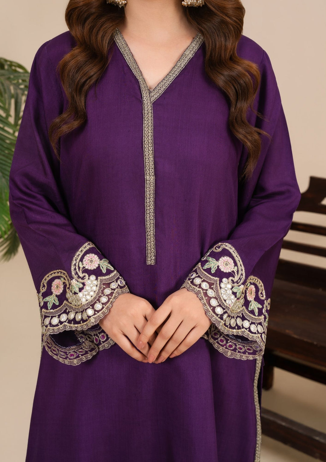 3-Piece Silk Viscose Suit with Chiffon Dupatta & Farshi Shalwar | BASANT-B25-0002
