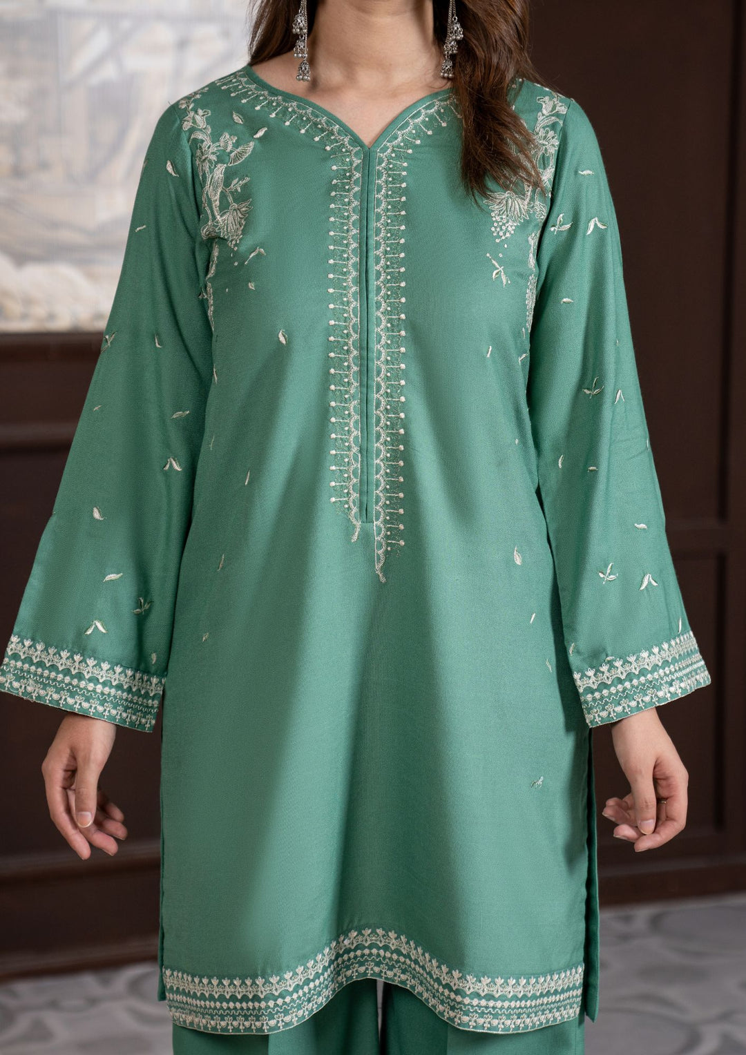 2Pc Multi Embroidered Alpine Marina Sea Green SAY-W26-0030