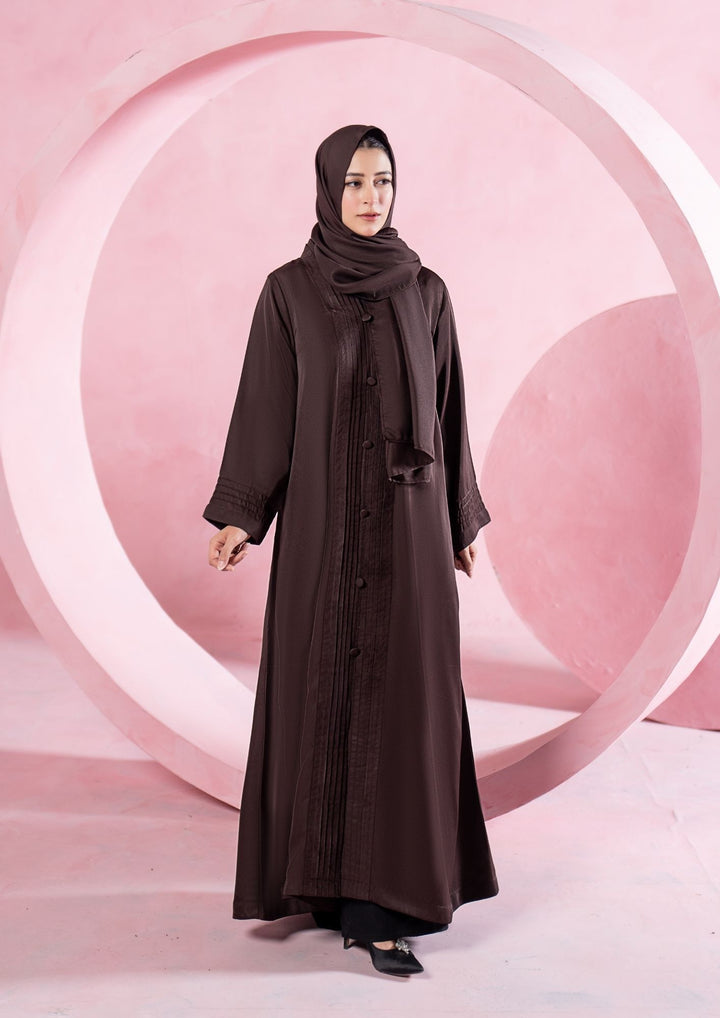 Mocha Pleated Button Abaya ABL-A26-0002
