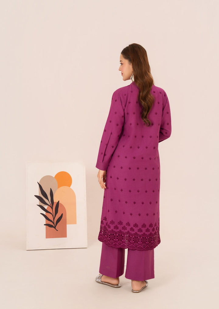 2pc Schiffli Embroidered Cambric Magenta Set Rozana-W25-0027