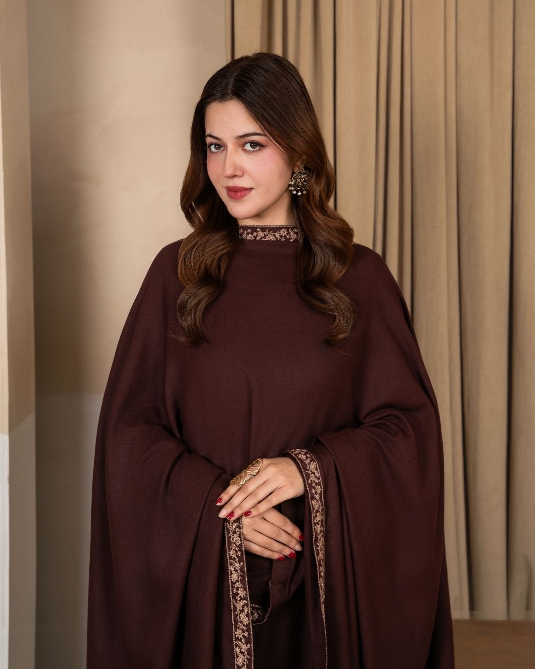 3pc Embroidered Alpine Karandi with Embroidered Border Shawl Brown AML-W25-0101