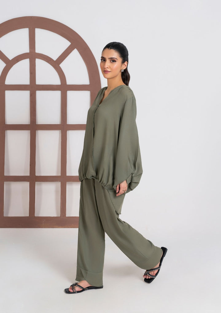 2PC Olive Georgette Co-ord Set JUPITER-F25-0007