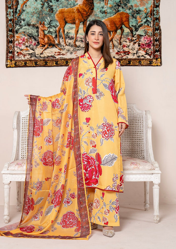 3Pc Printed Arabic Silk Lawn with Chiffon Dupatta Gulmeena-G26-0008