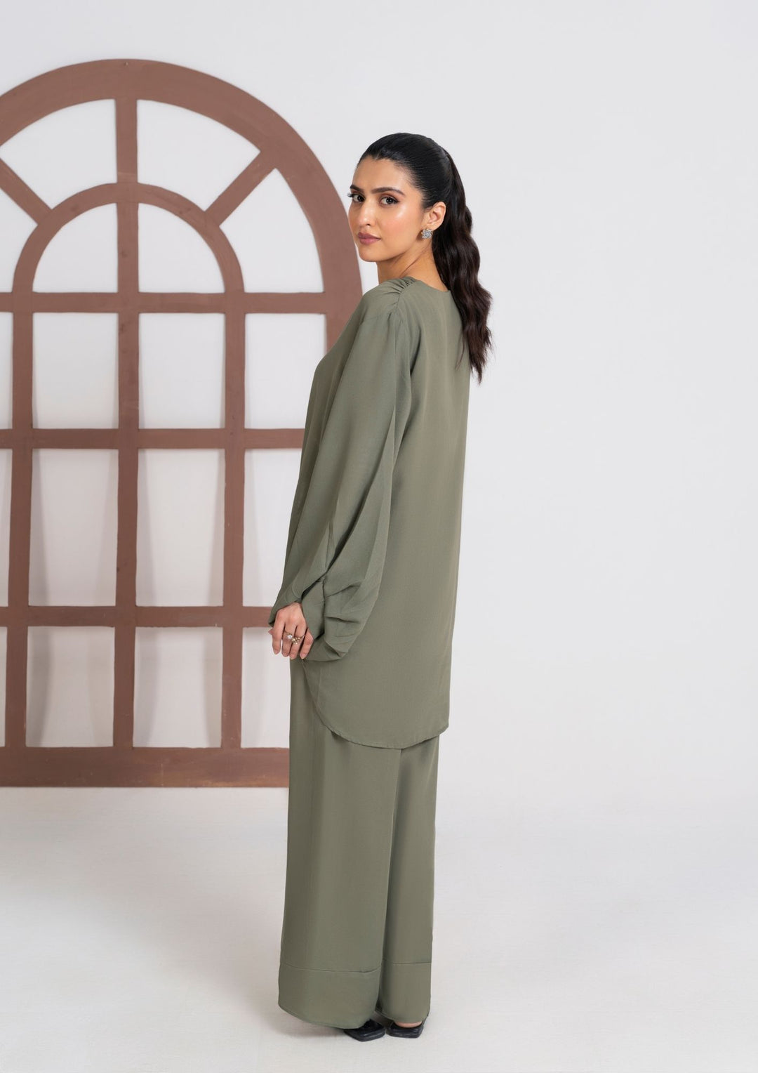 2PC Olive Georgette Co-ord Set JUPITER-F25-0007