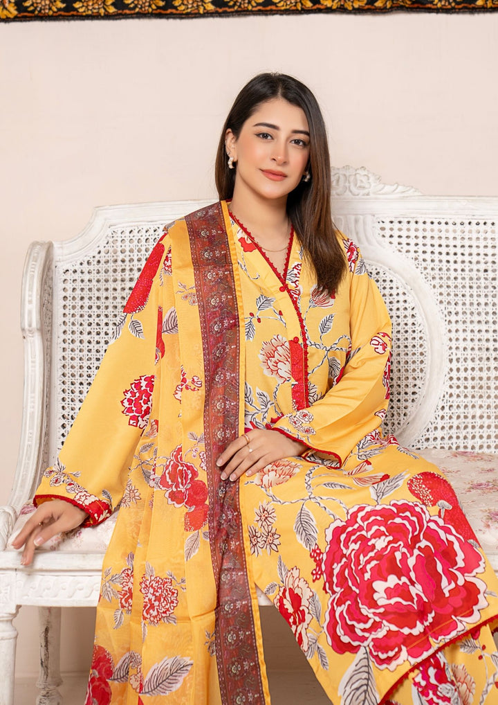 3Pc Printed Arabic Silk Lawn with Chiffon Dupatta Gulmeena-G26-0008