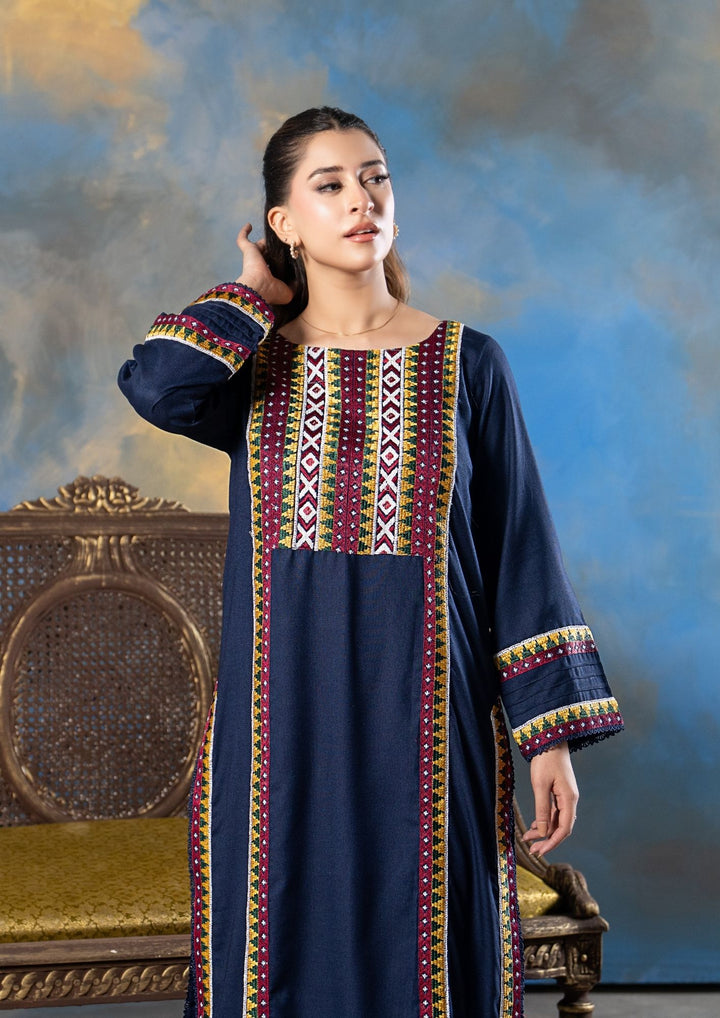 2Pc Embroidered Alpine Karandi Navy SAY-W26-0024