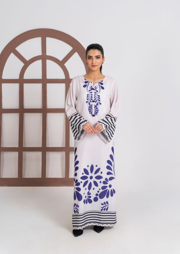 2Pc Ivory Bloom Swiss Silk Long Shirt with trouser JUPITER-F25-0012