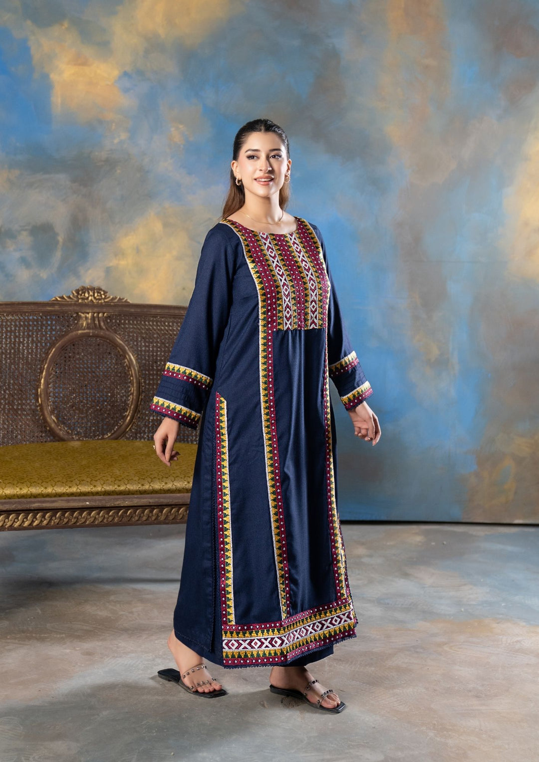 2Pc Embroidered Alpine Karandi Navy SAY-W26-0024