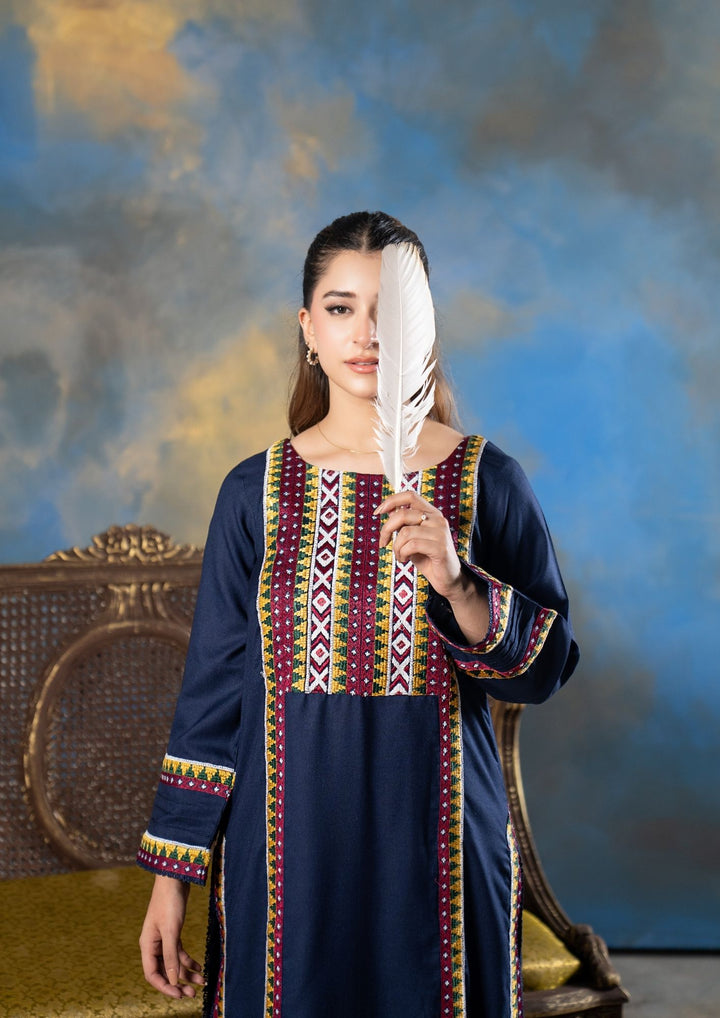 2Pc Embroidered Alpine Karandi Navy SAY-W26-0024