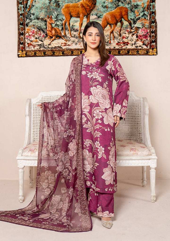 3Pc Printed Arabic Silk Lawn with Chiffon Dupatta Gulmeena-G26-0009