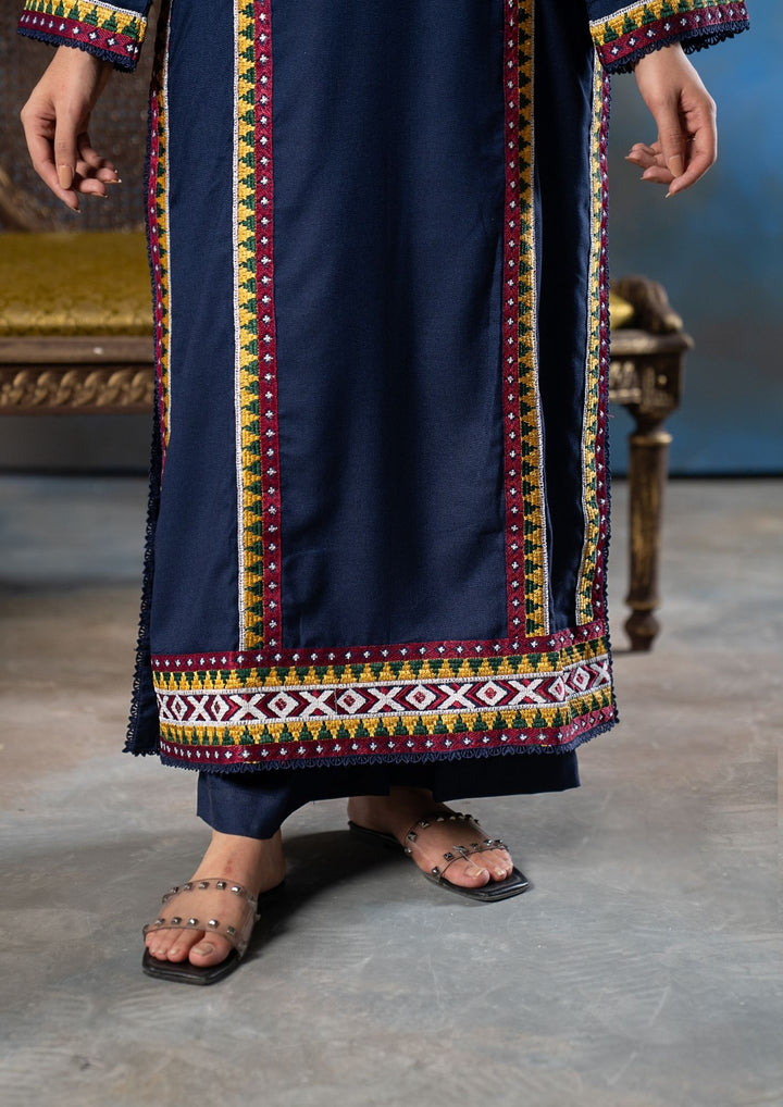 2Pc Embroidered Alpine Karandi Navy SAY-W26-0024