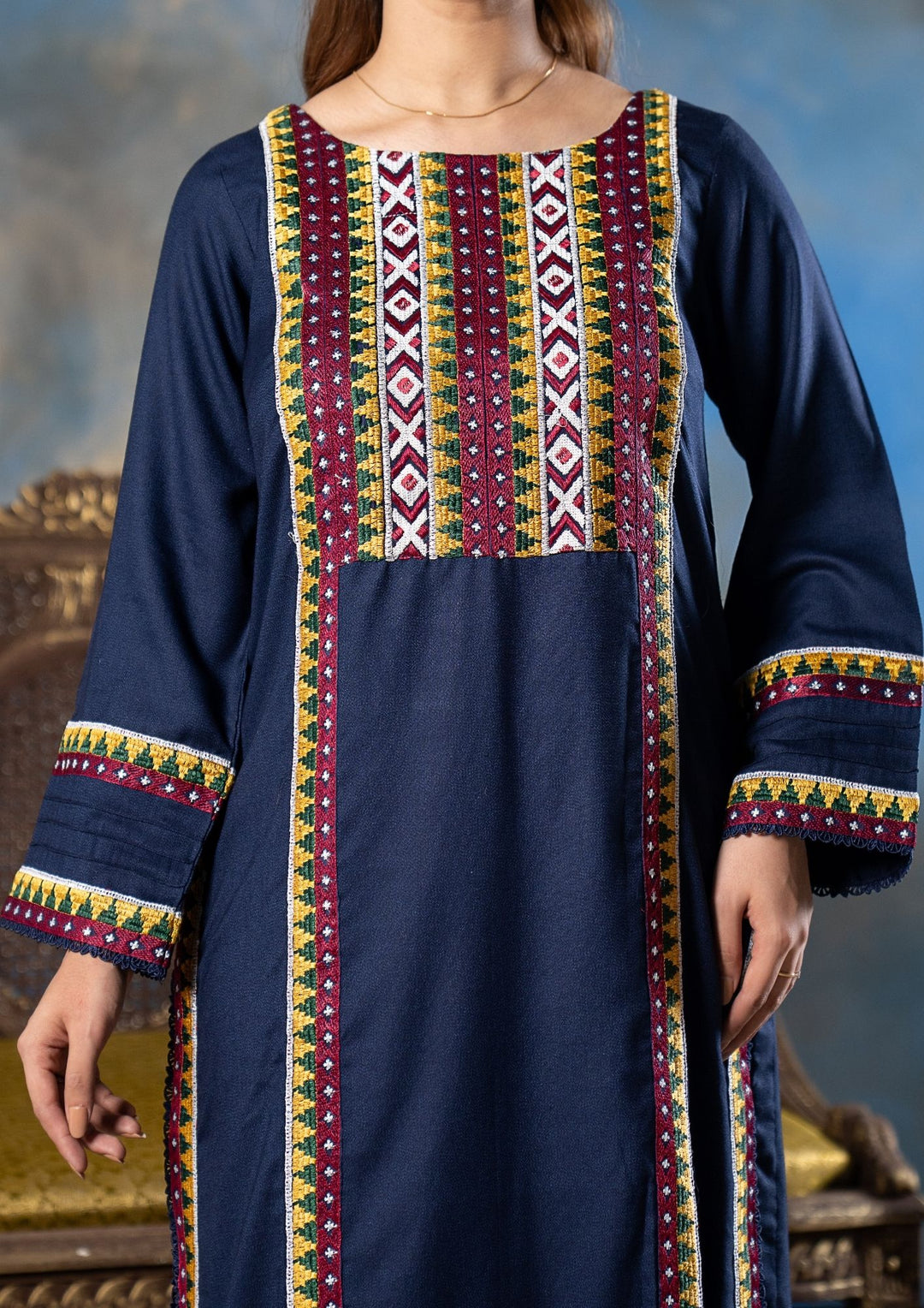 2Pc Embroidered Alpine Karandi Navy SAY-W26-0024