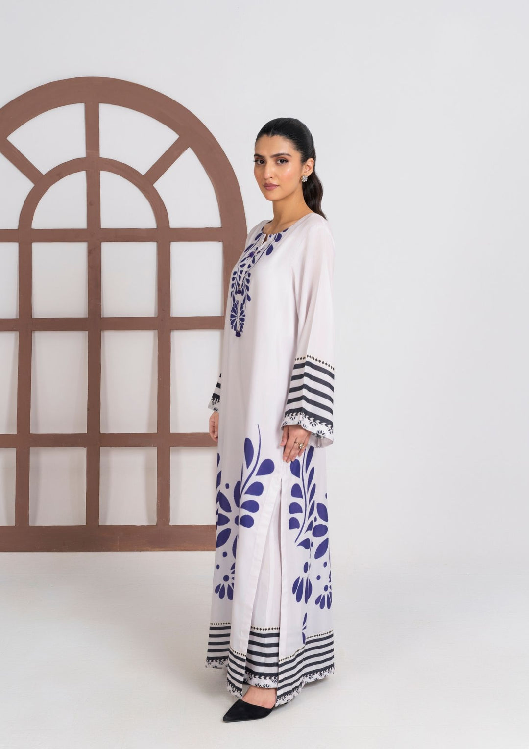 2Pc Ivory Bloom Swiss Silk Long Shirt with trouser JUPITER-F25-0012