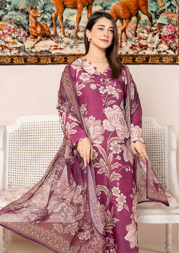 3Pc Printed Arabic Silk Lawn with Chiffon Dupatta Gulmeena-G26-0009
