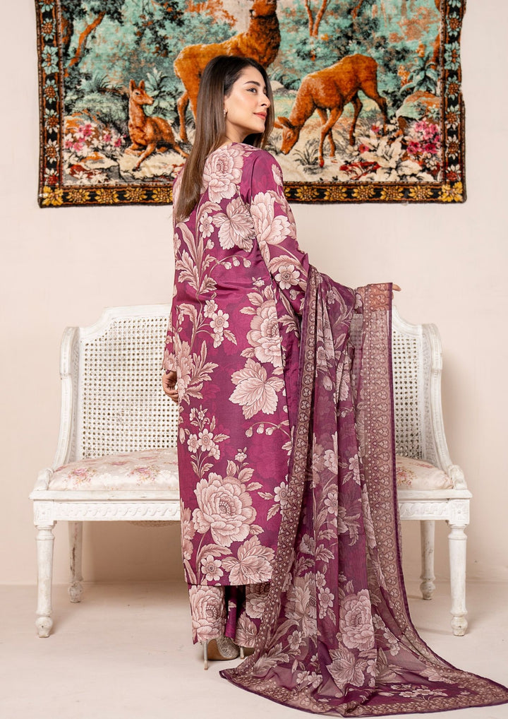 3Pc Printed Arabic Silk Lawn with Chiffon Dupatta Gulmeena-G26-0009
