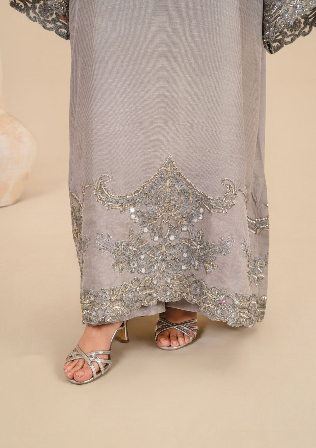 2Pc Silk Viscose Kaftan Silver JASHAN-J26-0025