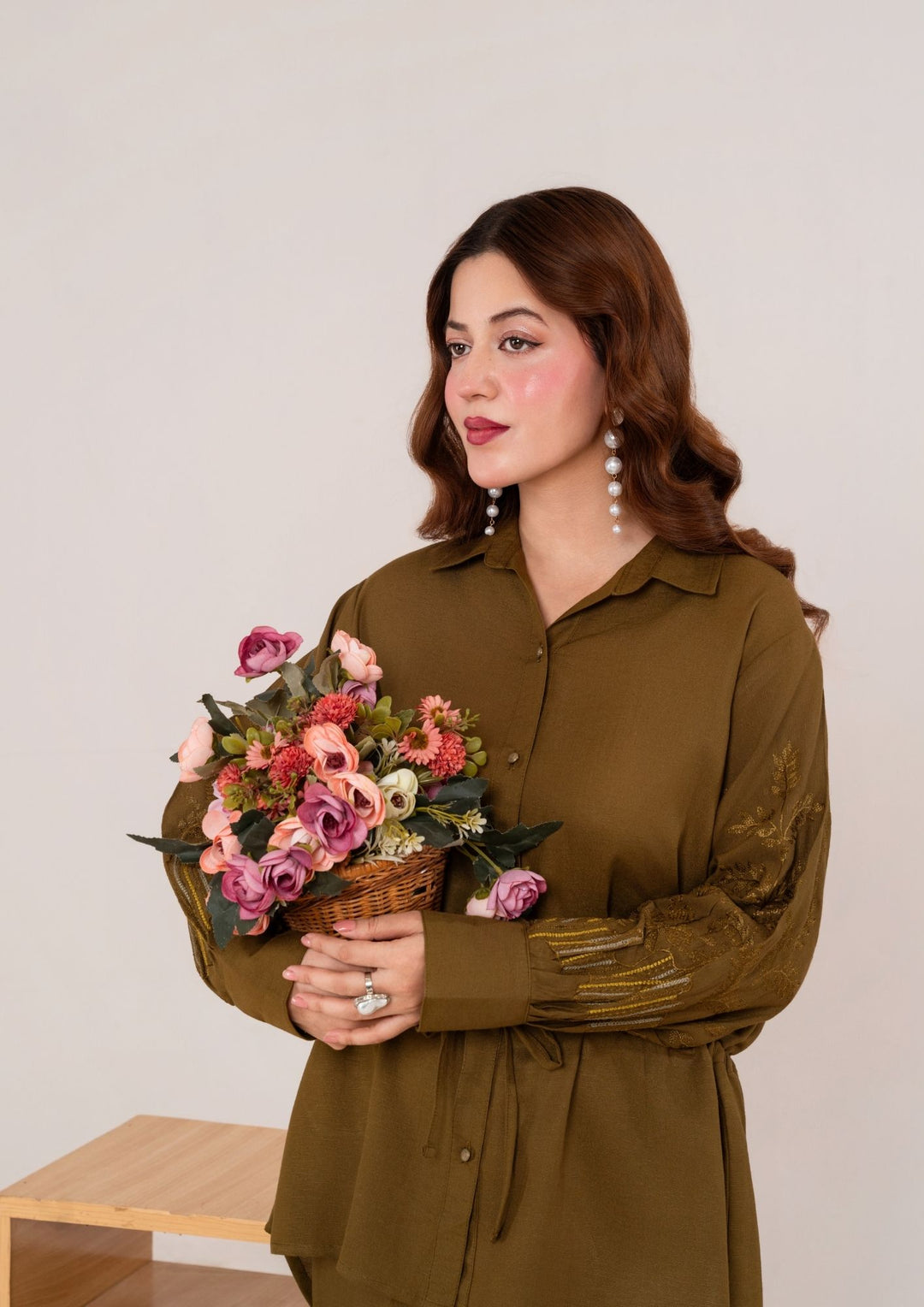 2Pc Embroidered Silk Karandi Olive Moss JUPITER-F25-0026